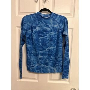 Aqua Design Womens Small Long Sleeve‎ Swim Shirt Rash Guard Sun Protection Blue